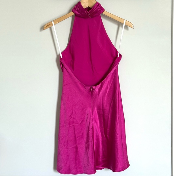 Lovers & Friends Hayes Mini Dress Magenta Pink Halter Satin Small FLAW - Picture 4 of 15